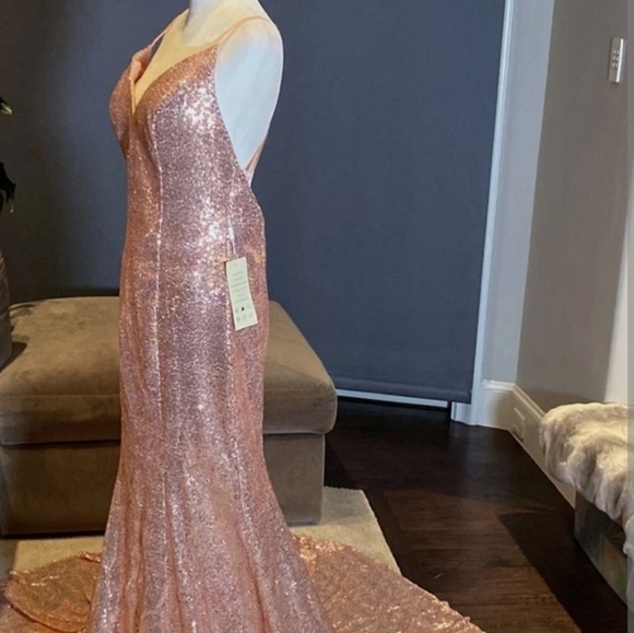 NWT Pink Sequin Formal Gown or Unconventional Bridal Dress With A Train - Picture 3 of 16